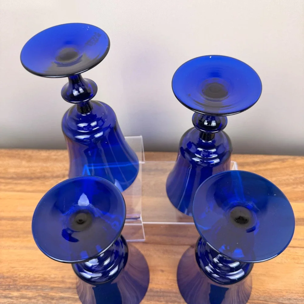 Royal Crystal Poland Cobalt Blue Wine Goblets RPL2 Flared Stemware Set of 4